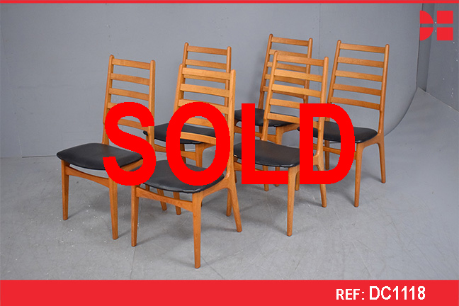 Set of 6 high-back dining chairs in teak | Reupholstery Project