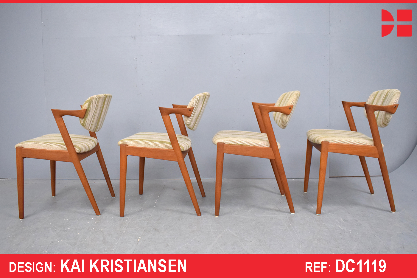 Set of 4 teak dining chairs with elbow rests | Kai Kristiansen Design