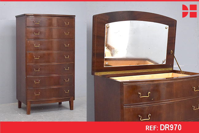 Vintage mahogany chest of drawers with opening mirror top