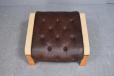 Dark brown leather foot rest with beech frame - view 2