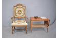 Antique oak throne chair with cross stich decorated upholstery - view 8