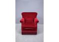 Vintage Danish low back armchair with red velour upholstery. SOLD