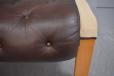 Dark brown leather foot rest with beech frame - view 5