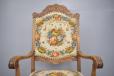 Antique oak throne chair with cross stich decorated upholstery - view 6