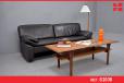Modern black leather 2 seater sofa with zip cushions - view 1