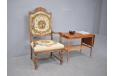 Antique oak throne chair with cross stich decorated upholstery - view 9