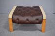 Dark brown leather foot rest with beech frame - view 3