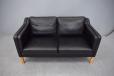 Vintage black leather 2 seater box sofa with oak legs - view 4