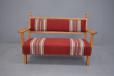 Oak framed antique bench seat with striped wool upholstery - view 5