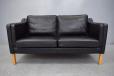 Vintage black leather 2 seater box sofa with oak legs - view 3