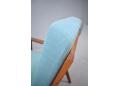 Blue fabric upholstered 1960s teak frame armchair.