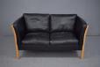 Vintage black leather 2 seat box sofa by Stouby - view 5