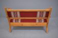 Oak framed antique bench seat with striped wool upholstery - view 9