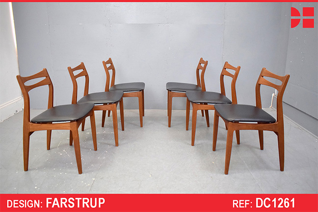 Set of 6 vintage teak frame dining chairs by Farstrup
