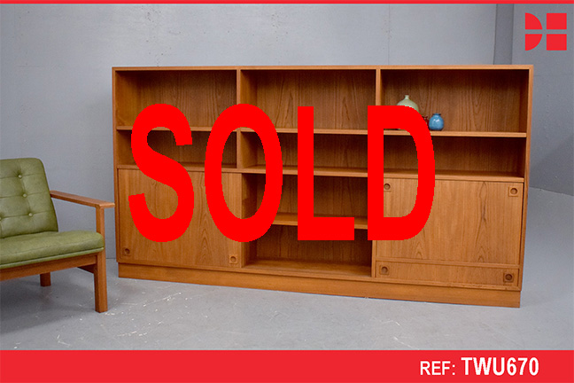 Vintage teak bookcase cabinet with adjustable shelving