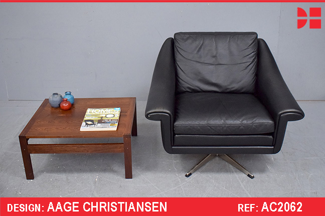 Vintage MATADOR swivel chair in black leather | Aage Christiansen