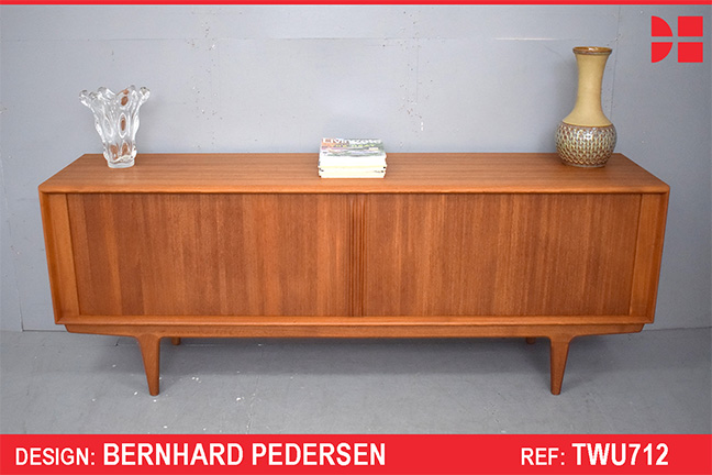 Large vintage teak sideboard with tambour doors by Bernhard Pedersen