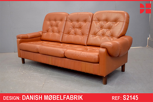 Vintage 3 seater with original terracotta colour leather upholstery