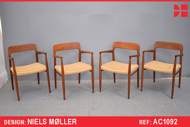 Niels Moller midcentury teak armchairs with new cord seat 