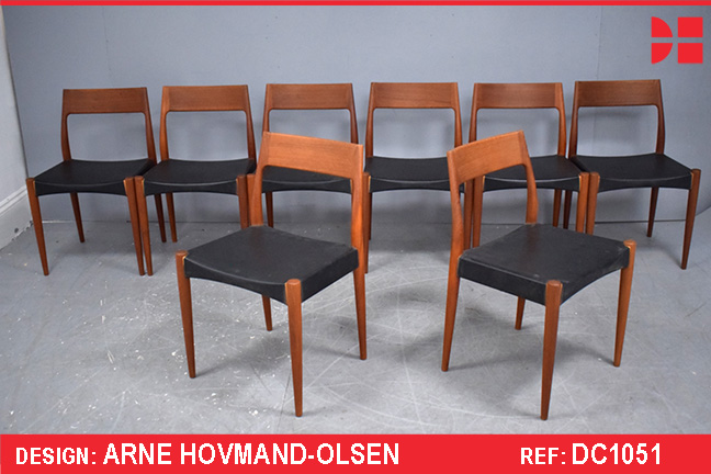 Arne Hovmand Olsen vintage teak dining chairs | Set of 8