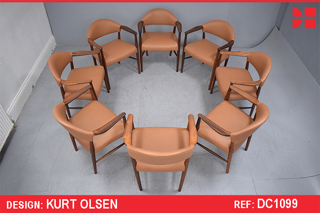 Kurt Olsen design set of 8 new upholstered armchairs in vintage rosewood