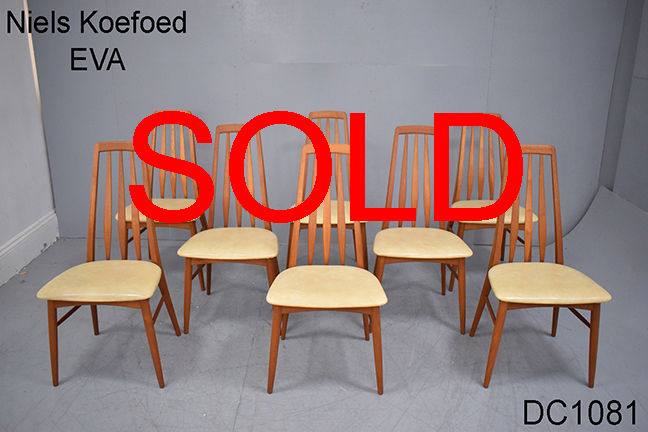 Niels Koefoed design set of 8 high back vintage teak dining chairs model EVA 