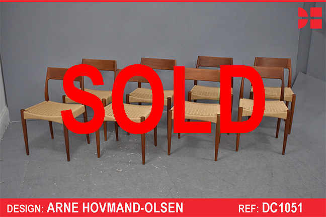 Arne Hovmand Olsen vintage teak dining chairs | Set of 8