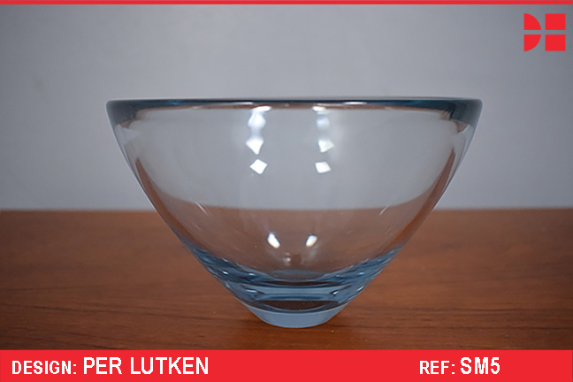 Blue handblown glass bowl designed by Per Lutken
