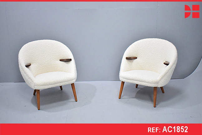 Rare 1950s bucket chairs | Boucle wool upholstered