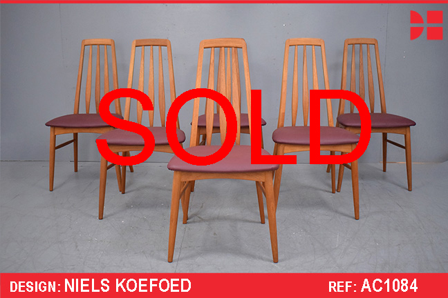 Mid-century teak set of 6 high back dining chairs model EVA 