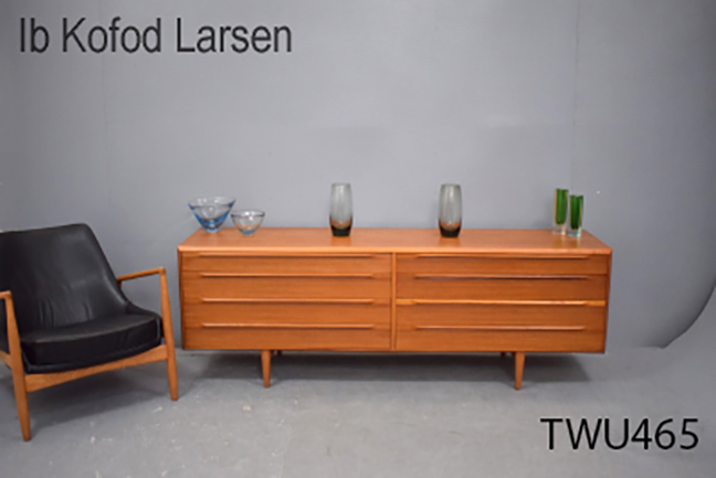 Ib Kofod Larsen vintage teak dresser with 8 drawers 