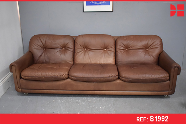 Vintage 3 seat large sofa in brown leather