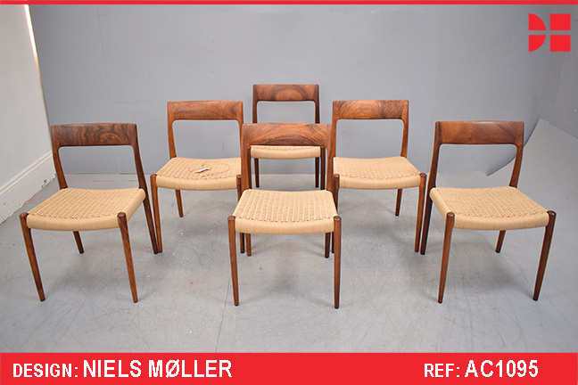 Niels Moller design set of 6 rosewood dining chairs model 77 