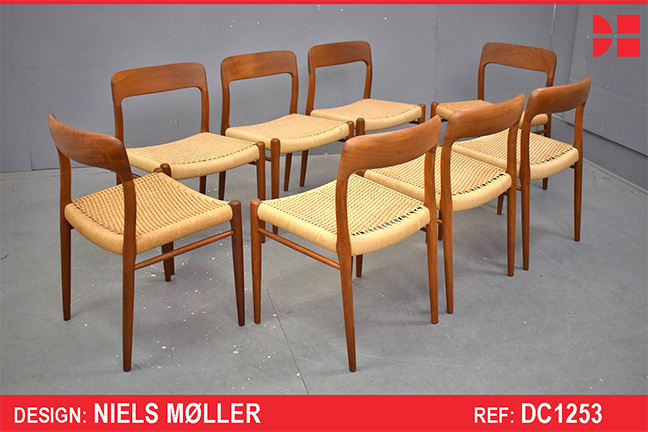 Set of 8 vintage model 75 dining chairs | Niels Moller