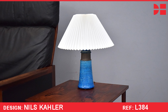 Nils Kahler stoneware table lamp with blue glaze & Le Klint shade