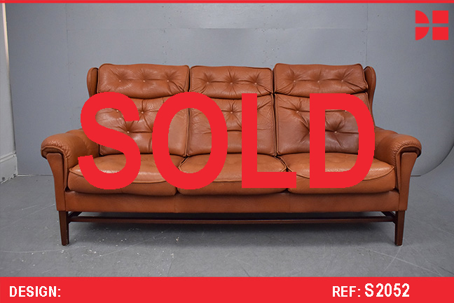 Vintage 3 seater with original terracotta colour OX leather upholstery