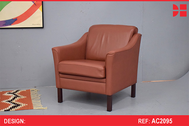 Small modern Danish armchair in brown leather
