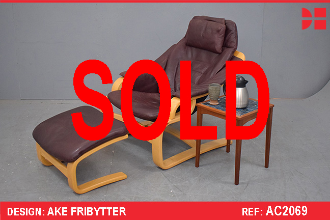 Krokken chair by Ake Fribytter in red ox leather with beech frame