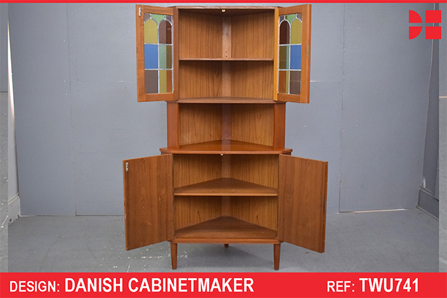 Vintage teak corner cabinet with glass doors