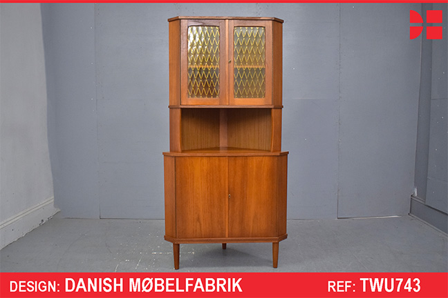 Vintage teak corner cabinet with locking doors