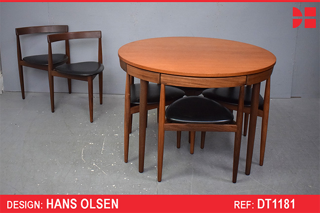 Hans Olsen extending vintage teak dining table & 6 chairs | Frem Rojle
