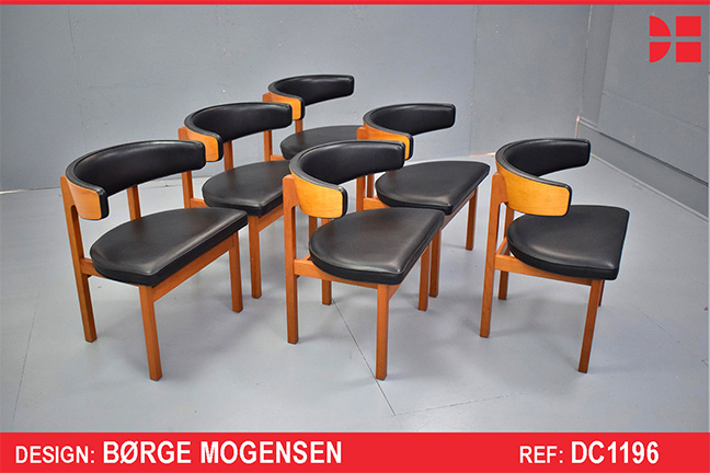 Set of 6 Borge Mogensen design armchair in black leather | Model BM3245