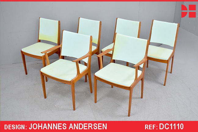 Vintage teak dining chair suite for reupholstery | Johannes Andersen