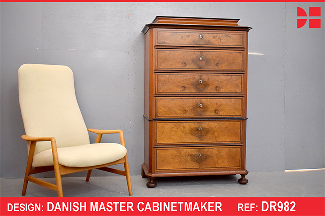 Large antique chest in mahogany and walnut | Danish Master Cabinetmaker