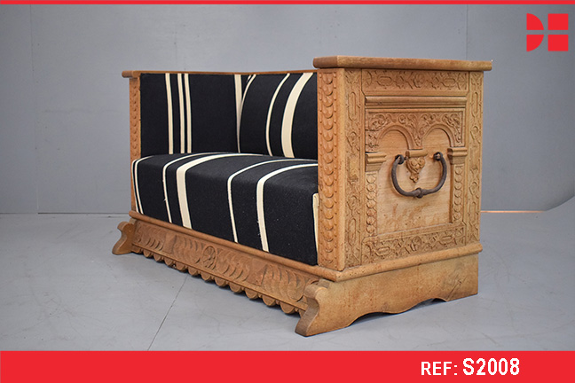 Antique 2 seat sofa converted from carved trunk