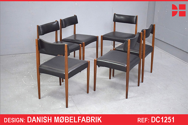 Set of 6 rosewood and black leather dining chairs by Danish Mobelfabrik