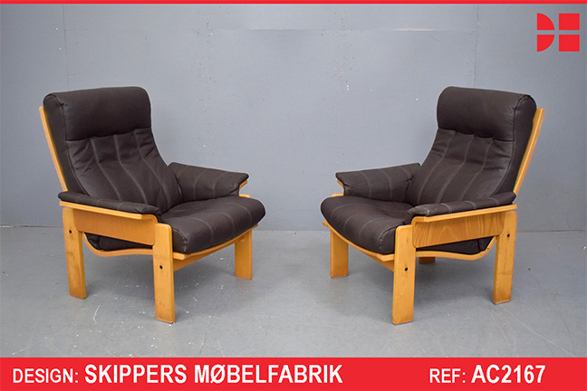 Buffalo leather armchair with beech frame by Skippers Mobelfabrik