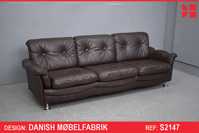 Vintage 3 seater brown buffalo leather sofa produced by Danish Mobelfabrik