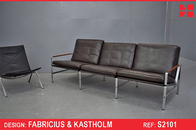 Fabricius & Kastholm design 3 seat sofa in brown leather