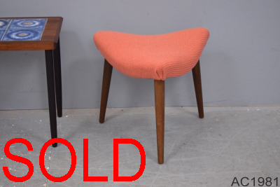 Triangular 1950s tri-pod stool with new upholstery